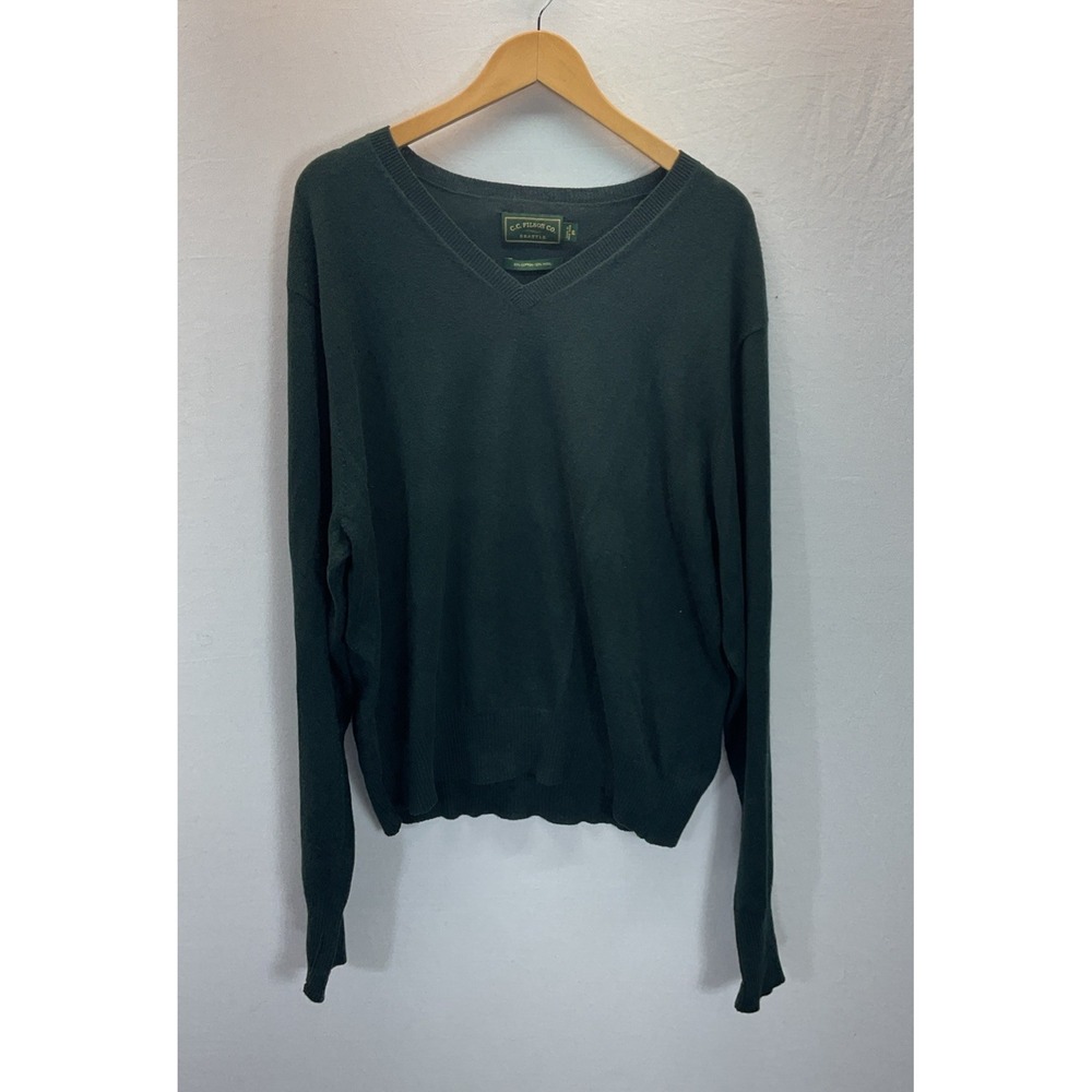 CC Filson Seattle V-Neck Sweater‎ Lightweight Green Men's XL wool/ cottton blend